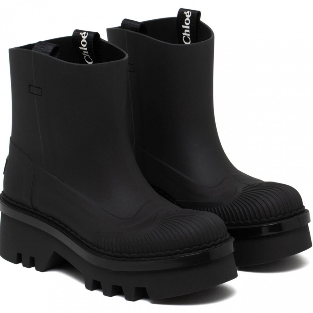 LIKE NEW! CHLOE Raina Black Platform Ankle Boots - Rubber Rain Boots - Size 37